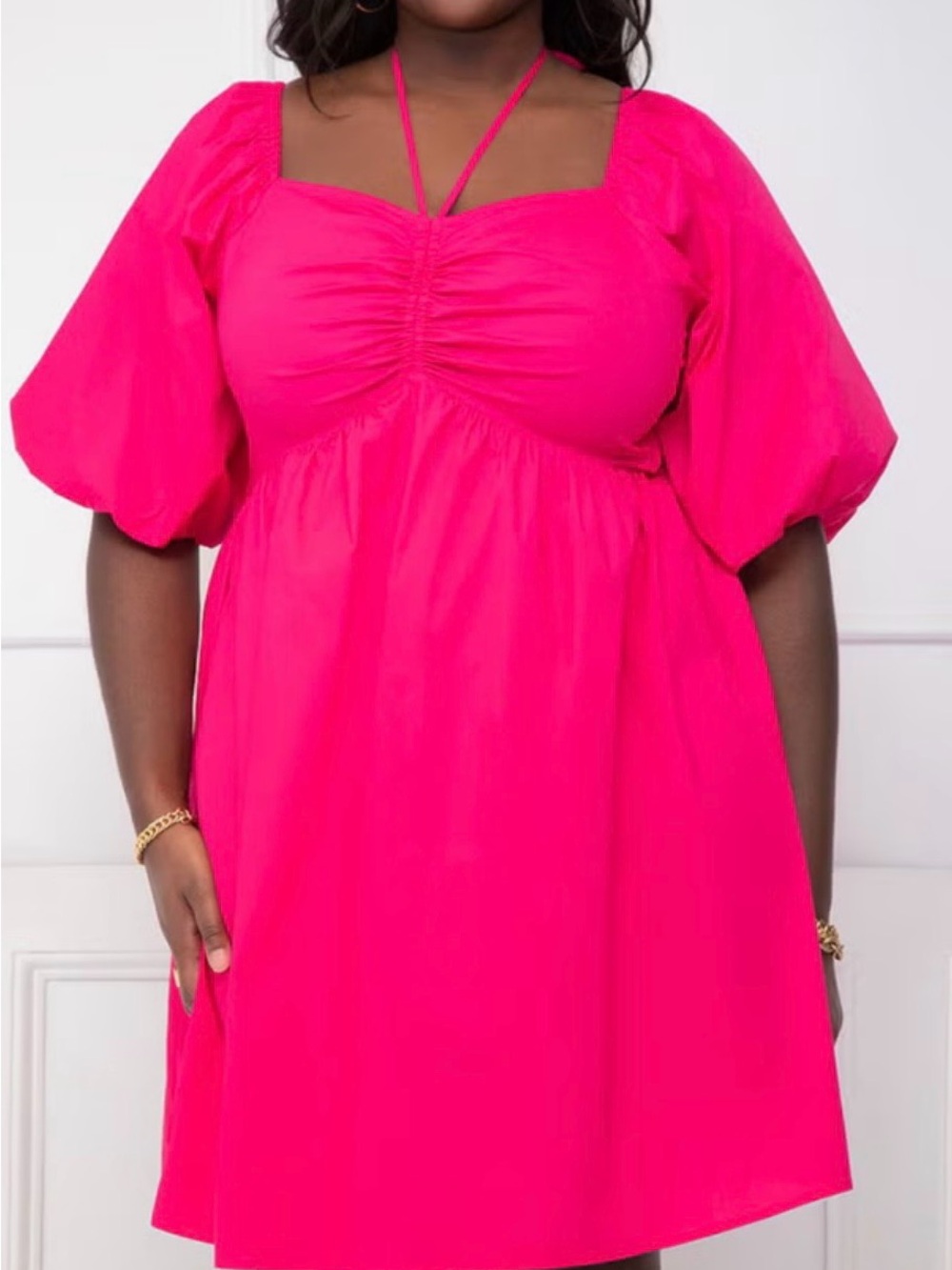 Eloquii Hot Pink Puff Sleeve Dress